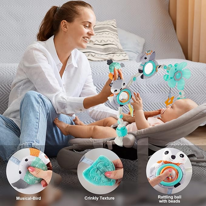 Adjustable Arch Bassinet Toys for Infant & Toddlers, Stroller Arch, Baby Crib Toys with Fascinating Hanging for Stimulating Baby’s Senses and Developing Motor Skills