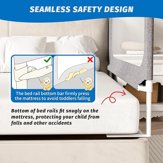 3-Piece California King Size Bed Rails for Toddlers, with Headboard Rod -Height Adjustable Baby' Safety Bed Rails Guard for California King Size Bed(3Pack 82.7"x82.7"x70.8"-Gray)