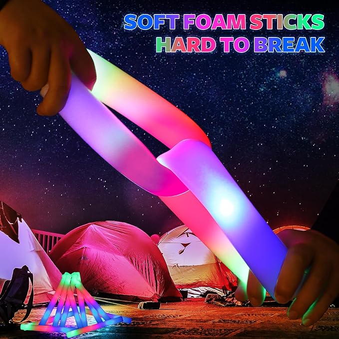 200 PCS LED Foam Glow Sticks Bulk, Glow in the Dark Party Supplies with 3 Modes Colorful Flashing, Neon Party Favors for Birthday, Wedding, Carnival, Concert, New Year