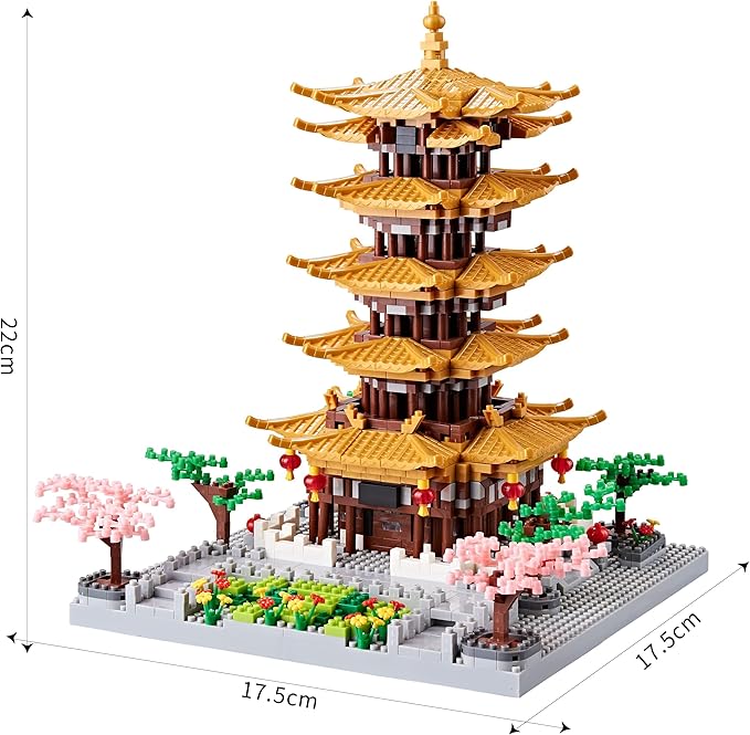 Chinese Architecture Ancient Famous Collectible Micro Building Blocks Set for Adults, 2200PCS Creative Model - Yellow Crane Tower with Cherry Blossom Tree Cherry Plants Presents
