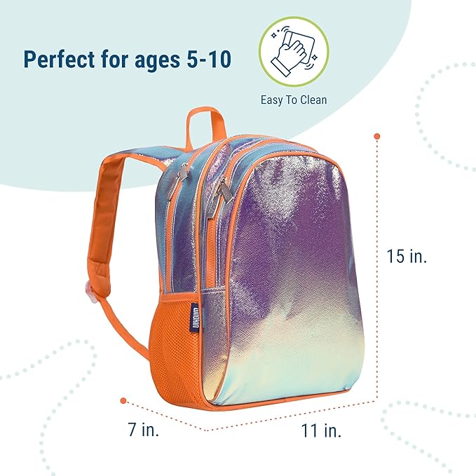 Wildkin 15-inch Kids Backpack – Durable, Padded, Adjustable for School & Travel - Orange Shimmer