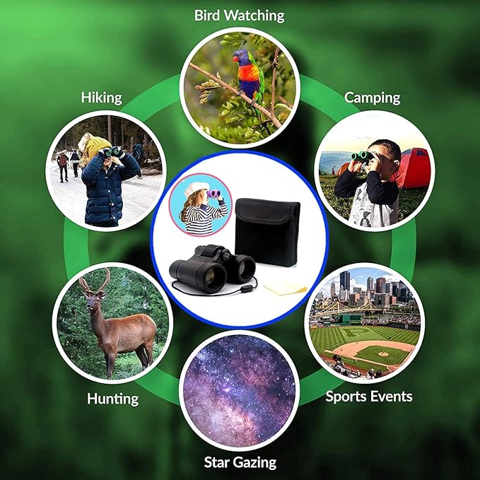 Kids Binoculars Best Gifts for 3-12 Years Boys Girls High-Resolution Optics Shockproof Mini Compact Binocuolar Toys Folding Small Telescope for Bird Watching Camping Outdoor Play