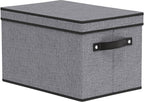 Storage Boxes, 15 x 9.8 x 8.3 Inch Baskets for Organizing with Lids, Fabric Bins with Handles, Decorative Linen Closet Organizers, Gray, 1 Pack