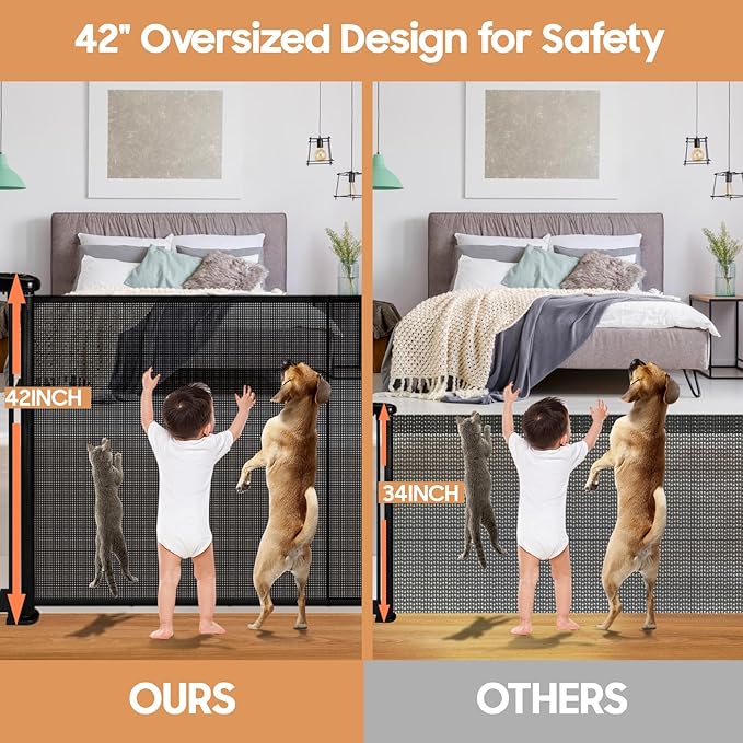 160" Retractable Baby Gates, 42" Extra Tall Upgraded Baby Gate with Reinforced Strip Design, Prevent from Crawling Underneath, Extra Wide Dog Gate Baby Gates for Stairs Doorways Indoor Outdoor