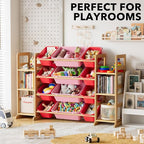 SpaceAid Toy Storage Organizer with 6 Shelves and 12 Bins, Toy Organizers Storage Bookshelf, Kids Bin Shelf Toys Box Bookcase for Bedroom Playroom Organization Room Decor, Red and Pink