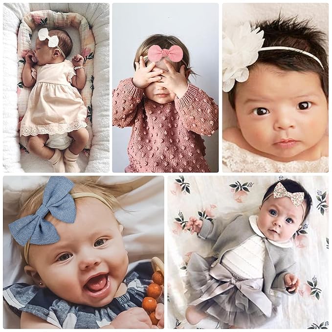 Baby Girl Headbands with Bows Soft Nylon Newborn Toddler Hairbands Handmade Baby Hair Accessories for Infant Girls Kids