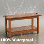 35" Shower Bench, Waterproof Poly Lumber Shower Stool for Shaving Legs, Shower Chair Seat Holds up to 400lbs, Bathroom Bench for Inside Shower, Non-Slip (Brown)
