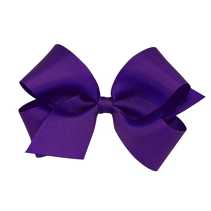 Wee Ones Girls' Plain Wrap Classic Grosgrain Hair Bows on a WeeStay No-Slip Hair Clip, Handmade, Medium, Purple