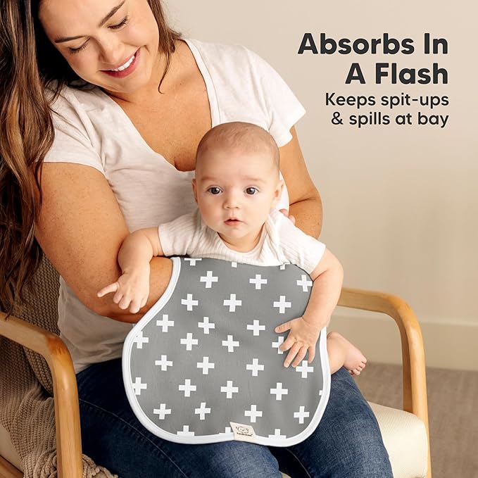 KeaBabies 4-Pack Baby Burp Cloths Baby Girl, Boy - Organic Cotton Burp Cloth, Extra Large, Absorbent, Soft Burping Cloths & Bibs Set for Babies, Newborn Burp Clothes, Thick Burp Rags (Grayscape)