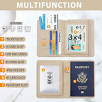 Melsbrinna Rfid Passport Holder for Travel women/Men, Cute Passport Wallet Rfid Blocking Card Slots, Rfid Passport Cover/CaseTravel Wallet, Passport Book Holder (1, Beige)