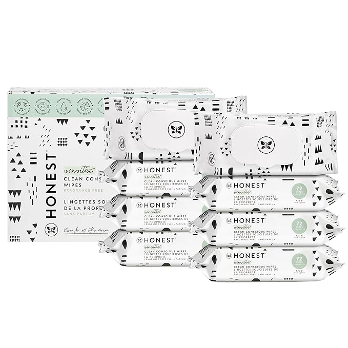 The Honest Company Clean Conscious Multi-Use Wipes | Hypoallergenic + Unscented for Sensitive Skin | Over 99% Water, Compostable, Plant Based, Baby Wipes | Pattern Play, 576 Count