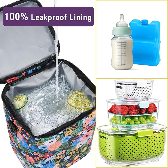 Breastmilk Cooler Bag with Ice Pack Fits 4 Baby Bottles Up to 9 Ounce Insulated Baby Bottle Bag Breast Milk Cooler on The Go with Strap Baby Bottle Cooler Bag for Nursing Mom Daycare or Travel