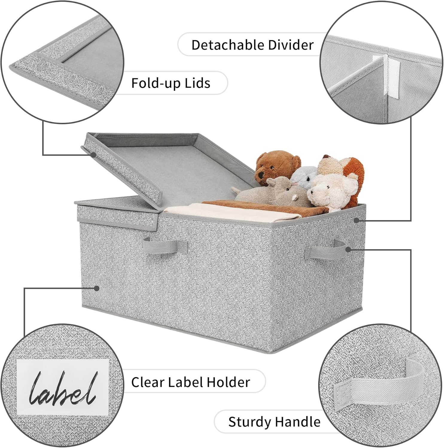 GRANNY SAYS Large Storage Bins with Lids, Decorative Storage Box for Shelves, Fabric Storage Bins Foldable, Storage Basket for Clothes, Keepsake Box, Jumbo, Gray, 2-Pack