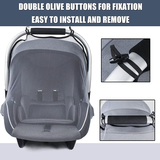 Mosquito Net for Baby Car Seats, Infant Stroller and Bassinets, Infant Car Seat Insect Mesh Net,Breathable,Easy Fitting, Portable Durable & Long Lasting Insect Netting (Gray)…