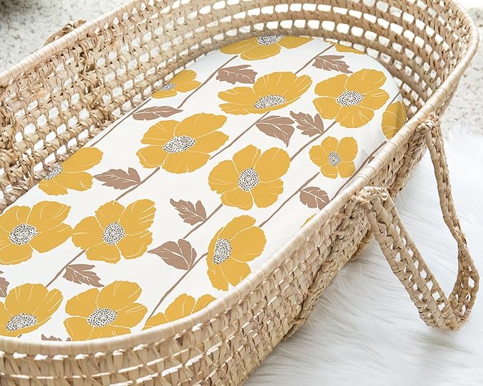 Baby Bassinet Sheets Girl (Poppy Fields) 2-Pack - Fitted Bedside Bassinet Sheets - Buttery Soft Cotton Blend for Standard Bassinet Mattress Pad - Compatible with Halo Bassinest
