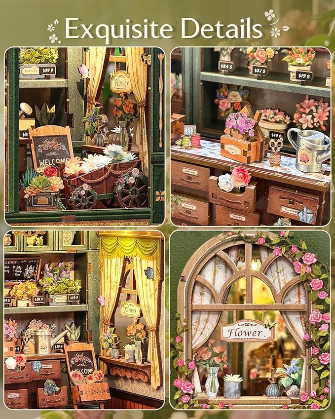 CUTEBEE Book Nook Kit - DIY Miniature House Dollhouse Kit for Adults and Teens, Booknook Tiny House Bookshelf Decor 3D Wooden Puzzle, Gifts for Family, Friends (Blossom Florists)