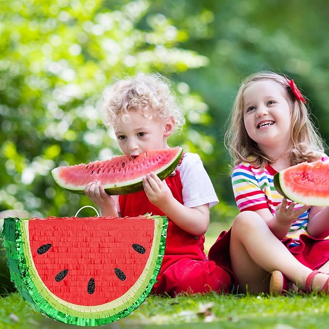 WERNNSAI Watermelon Piñata - Fruit Theme Summer Birthday Party Decorations Kids Fruit Pinata with Blindfold and Bat for Summer Tropical Party Supplies Fiestas Carnival Game
