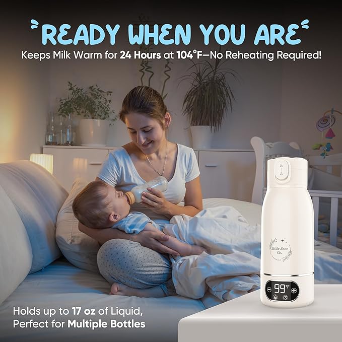 Portable Baby Bottle Warmer for Travel - 17 oz Big Capacity - Milk & Water Warmer, Ideal for Breastmilk and Baby Bottles - Accurate Temperature Control - Touch Screen Display - On-The-Go Convenience
