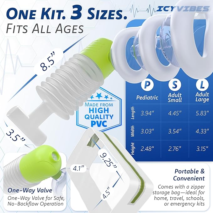 Premium Choking Rescue Device for Kids and Adults – Portable Suction Tool Airway Clear Travel & Home Safety Kit for Emergency Use Includes 3 Sizes for Baby Essential First Aid Anti