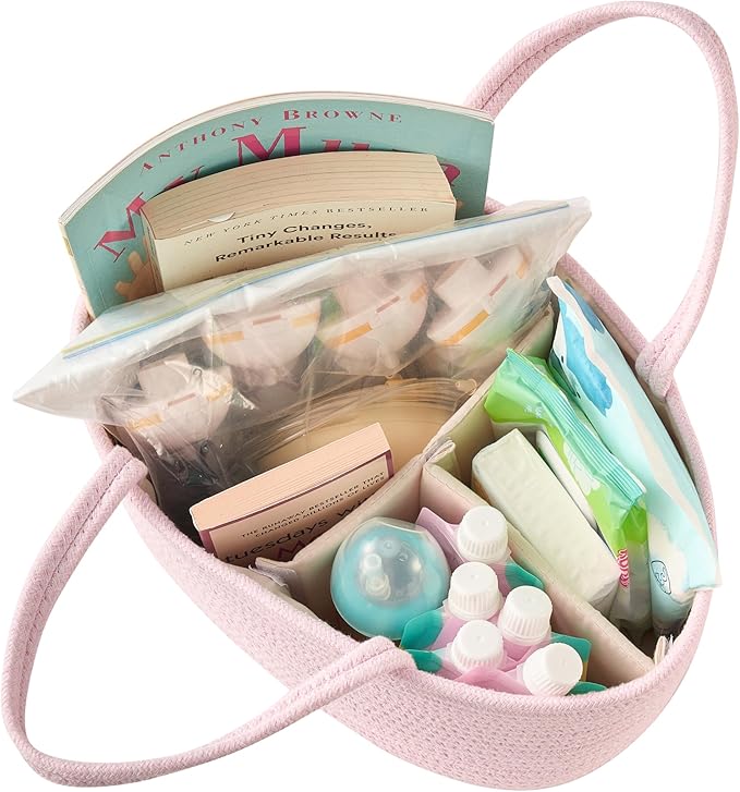Diaper Caddy Organizer, Empty Gift Basket for Newborn Essentials, Baby Storage Basket, Stylish Gift Bag for Baby Shower, Boys and Girls – Small, Light Pink