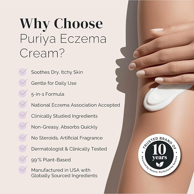 Puriya 5-in-1 Eczema Cream for Kids, Baby, Toddler, Adults, Advanced Colloidal Oatmeal Lotion for Dry, Itchy Skin Relief on Face and Body, Clinically Tested, Intensive Moisturizing Eczema Treatment