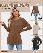 3 Pack Women's Nursing Long Sleeve Tops Breastfeeding Thermal Sweaters with Hidden Zipper Maternity Ribbed Shirts