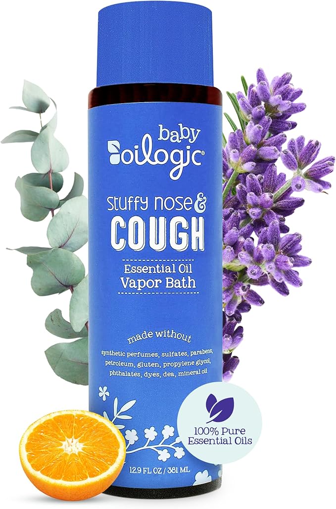 Oilogic Stuffy Nose & Cough Essential Oil Vapor Bath for Babies & Toddlers - Gentle Baby Bath Essentials – Pediatrician-Tested & Safe for Babies, 12.9 Fl Oz