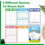 Road Trip Game Pad, 80 Tear-Off Sheets 5 Classic Games in 1 Pad, Dots & Boxes, Tic-tac-Toe, Categories, Plane Travel, Car Trip Activity, Pen Pencil & Paper Game for Kids, Adults (4” x 6”)