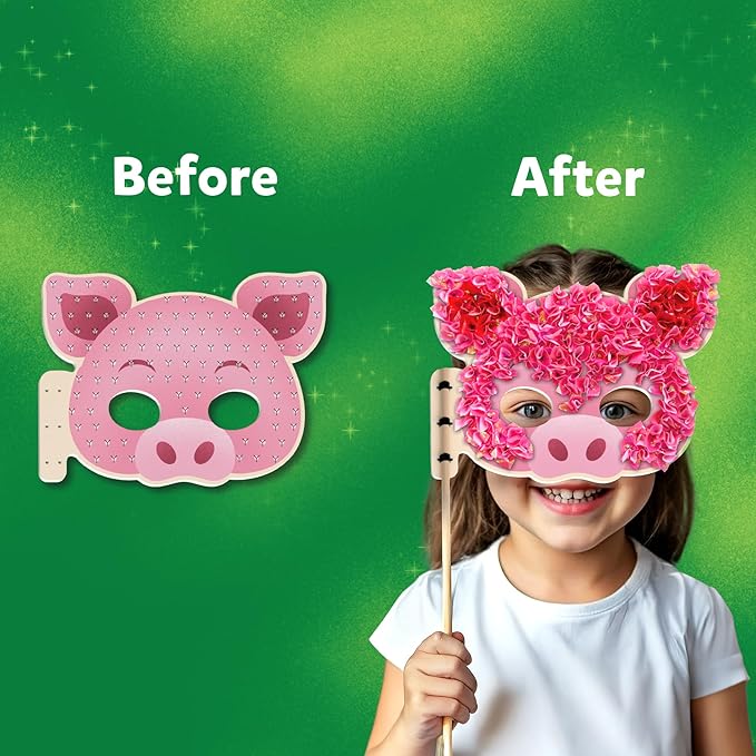 Skillmatics Poke-in Art - Animal Masks, Mess-Free Fun for Kids, DIY Wood Craft Kits, Creative Activity, Gifts for Girls & Boys Ages 4, 5, 6, 7, 8, 9
