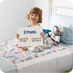 IMPROVIA® Toddler Bed Wetting Pad – 2 Pack 34x36 Waterproof Mattress Protector with Tuckable Wings – Ultra Absorbent, Non-Slip Washable Underpad for Kids & Potty Training – Space Design (Space)