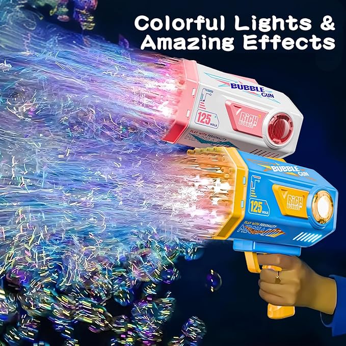 BOMOCO Bubble Gun,125 Holes Bubble Machine Bubbles for Kids Age 3-12,Bubble Blaster Gun with Bubble Solution Summer Outdoor Bubble Toys Birthday Wedding Halloween Party Favors Gifts Bubble Maker,Blue
