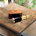 Smizzy 6" Handheld Brass Telescope with Wooden Box| Monocular Spyglass for Kids/Childs - Maritime Pirate Navigation
