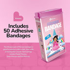 BioSwiss Bandages, Princess Shaped Self Adhesive Bandage, Latex Free Sterile Wound Care, Fun First Aid Kit Supplies for Kids, 50 Count