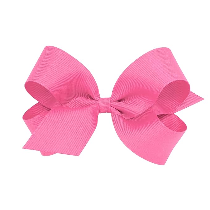 Wee Ones Girls' Plain Wrap Classic Grosgrain Hair Bows on a WeeStay No-Slip Hair Clip, Handmade, Large, Hot Pink