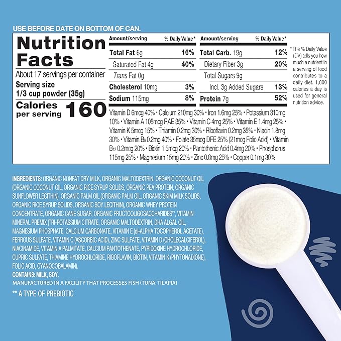 Earth's Best Organic Toddler Milk Powder for Toddlers 12 Months and Up, 21 Ounce Container