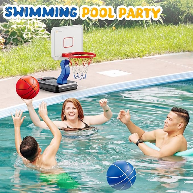 Toddler Basketball Hoop, Adjustable Height 2.3-4.5ft Baby Basketball Goal Set with 4 Balls & Pump, Backyard Poolside Basketball Toy for Boys & Girls Birthday Gift, Blue