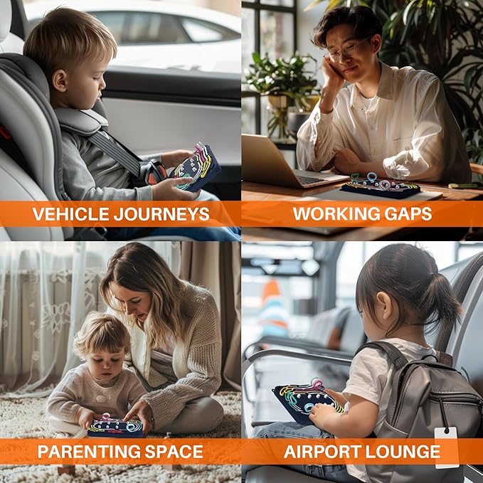 Sensory Activity Board: Silicone Fidget Toy | Shoe Tying Practice & Travel Strap | Silence Stress Relief for ADHD & Autism | Anxiety Calming | Kids 3+ & Adults | Gift-Ready Packaging Bright Yellow