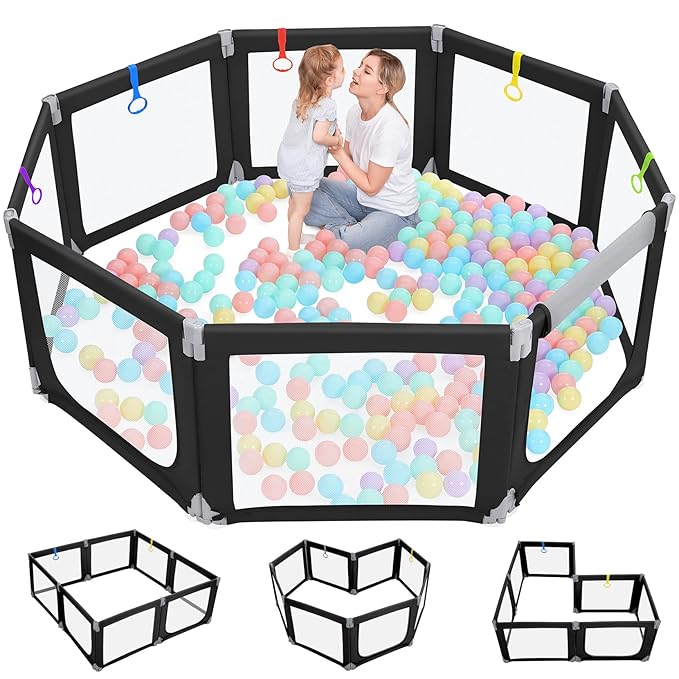 Dripex Foldable Playpen for Babies and Toddlers, 71"×69" Extra Large Baby Playpen, Indoor & Outdoor Safety Gate Collapsible Play Pen, Baby Fence Play Area with Visible Mesh, Black