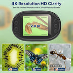 1000X Handheld Microscope for Kids 4K 2.0" Screen Rechargeable Mini Pocket Digital Microscopes w/Slides Kit Portable Edu Gift Age 4-6 8-12 Children Students (Grey)