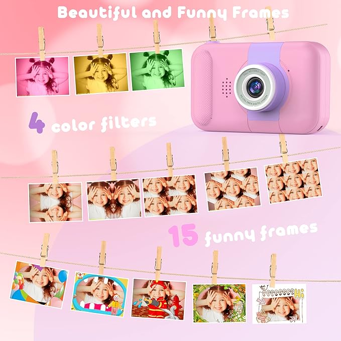 Kids Camera with 180° Flip-up Lens for Selfie & Video, HD Digital Video Cameras for Toddler with 32GB SD Card, Ideal for 3-8 Years Old Girls Boys on Birthday Christmas Party as Gift