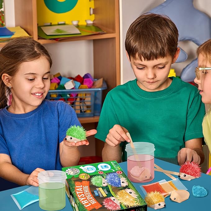 XXTOYS Crystal Growing Kit for Kids - 4 Vibrant Colored Hedgehog to Grow - Science Kits for Kids Age 6-8, Toys for Boys Age 8-12, Great Gifts Idea for 9 Year Old Girls, STEM Projects