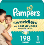 Pampers Swaddlers Diapers, Size 1 (8-14 lbs), 198 Count, Absorbent, Keeps Baby Dry and Comfortable, Skin Safe Disposable Baby Diaper (Packaging May Vary)