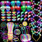 156PCS Glow in The Dark Party Supplies for Kids 8-12, Light Up Glasses Headband Rings Halloween Party Favor Adult, 100 Glow Sticks Bulk Party Pack DIY Necklaces Bracelets Neon Camping Pool Decorations