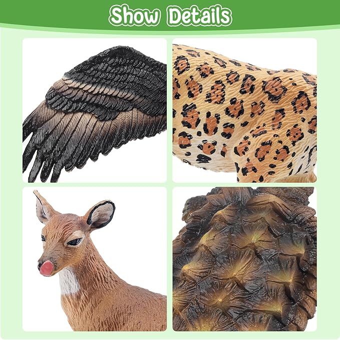 Toymany 14PCS Mini North American Forest Animals Figurines, Realistic Jungle Animal Toys Includes Elk Pronghorn Jaguar Gey Fox for Kids Adults Toddlers