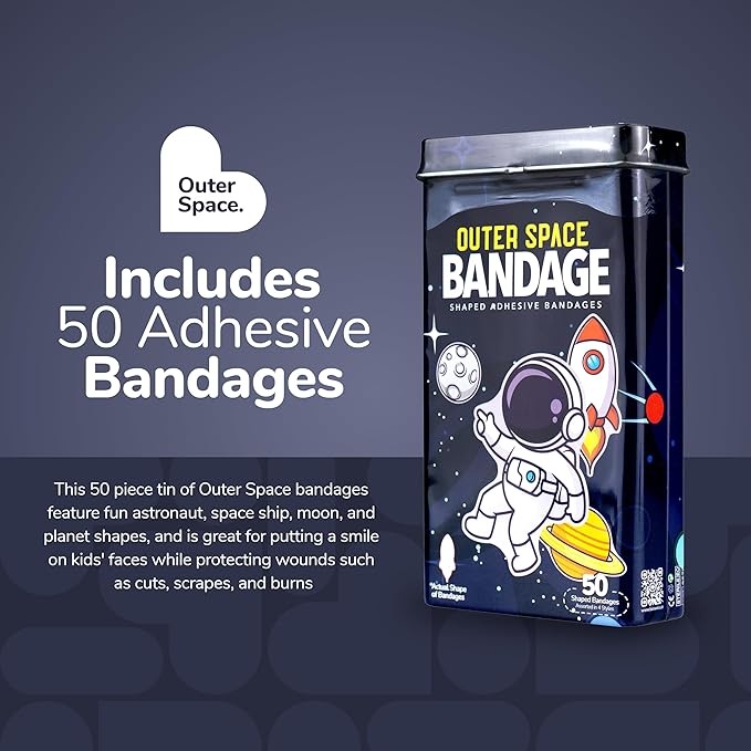 BioSwiss Bandages, Outer Space Shaped Self Adhesive Bandage, Latex Free Sterile Wound Care, Fun First Aid Kit Supplies for Kids and Adults, 50 Count