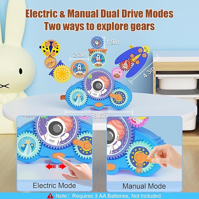STEM Gears Toys for Kids Ages 3+, Creative Learning Building Blocks, 18Pcs Educational Construction Toy Set, Electric & Manual Dual Mode, Versatile Gear Playset Gift for Boys & Girls