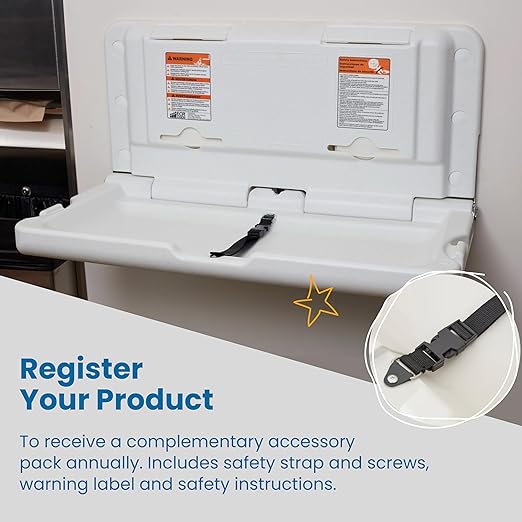 ECR4Kids Horizontal Wall-Mounted Changing Station, Baby Changer, White Granite