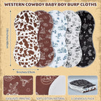 5 Pack Vintage Western Baby Burp Cloths Soft Absorbent Burping Rags for Newborns 19"x9" Spit up Cloths for Boy Girl Newborn Baby Shower Registry Gifts Set Nursery Decor