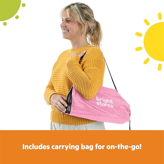 Bright Starts Pop 'N Sit Portable Booster, Indoor/Outdoor Use, Floor Seat with Feeding Tray, Pink, 6 Mos - 3 Yrs