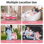 TPN Collapsible Baby Bathtub, Baby Bath Tub with Soft Cushion & Real-Time Thermometer, Baby Bathtub Infant to Toddler Tub (0-36 Months), Portable Travel Baby Tubs for Newborns (Pink)